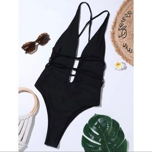 Knot Detail Strappy Plunging One Piece Swimsuit